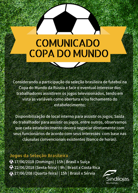 Informações importantes da ACIP/CDL sobre a liberação de funcionários nos  jogos da Copa do Mundo